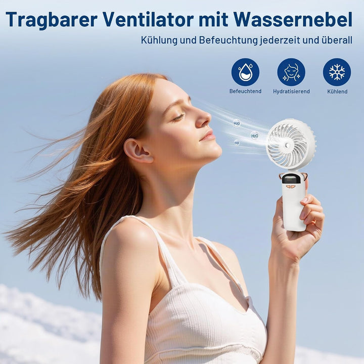 Kssvzz Handventilator Akku Aufladbar mit Wasserkühlung USB 5 Stufen Weiss | Tragbarer Mini-Ventilato