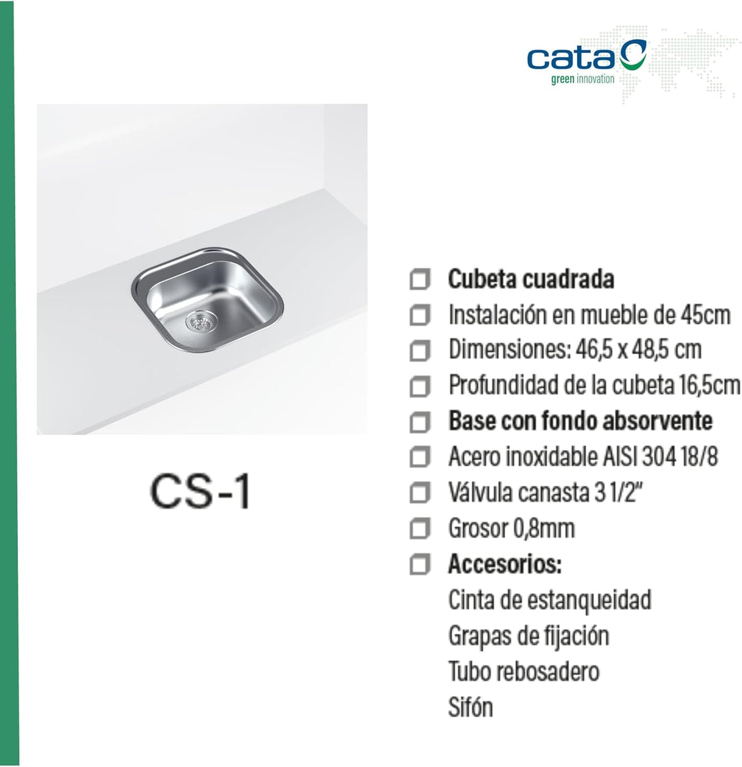 CATA CS1 Spülbecken 46,5x48,5 cm Quadratische Spüle mit einer Dicke von 0,08 cm und einer Tiefe 16,5