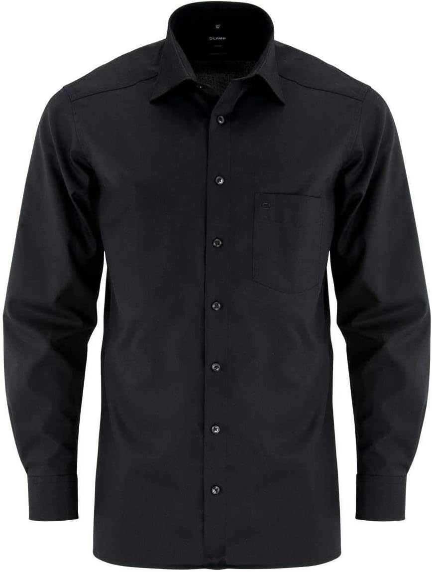 OLYMP Herren Businesshemd Langarm Luxor,Einfarbig,modern fit,New Kent 38 Schwarz, 38 Schwarz