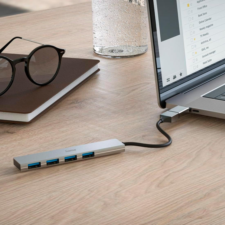 Hama USB-Hub 4 Ports (USB-A und USB-C-Anschluss, 4X USB-A für Maus, Tastatur, Externe Festplatte, US