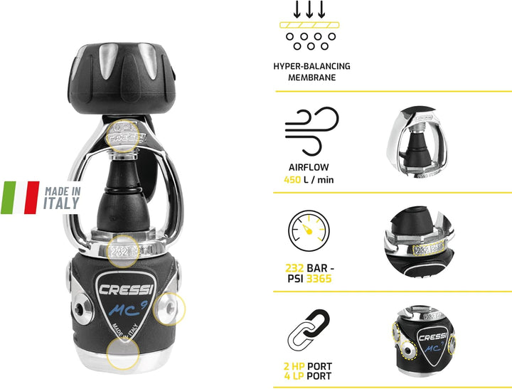 Cressi MC9/XS Compact Regulator - Atemregler zum Tauchen, erhältlich INT oder DIN Version, Unisex fü