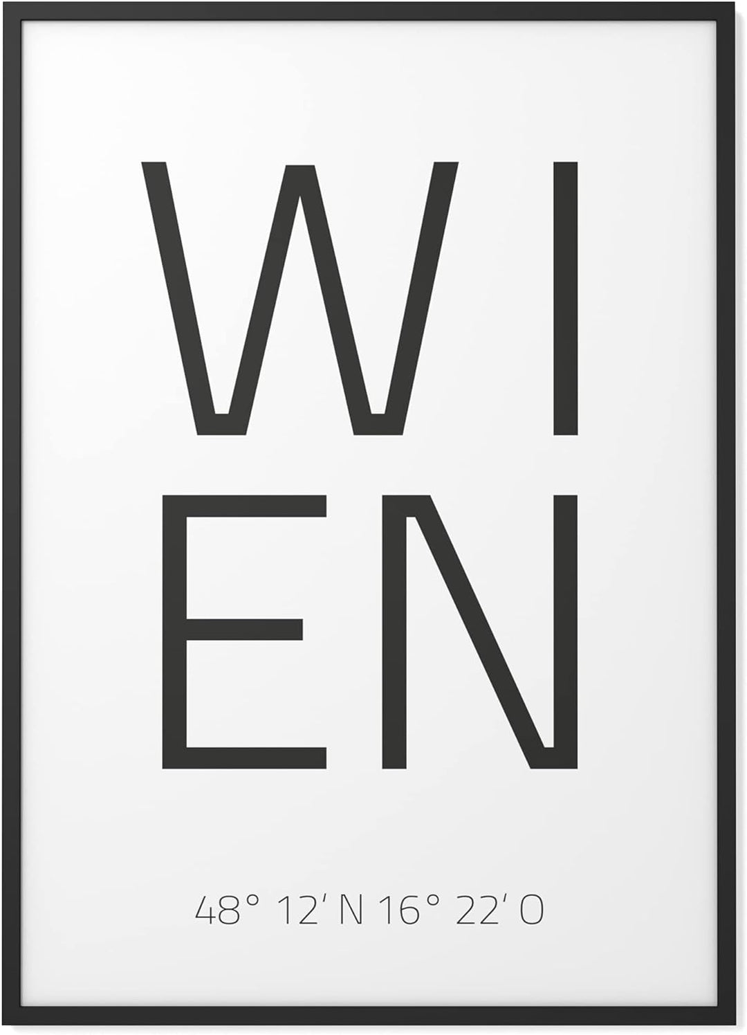 Papierschmiede® Geo Poster Koordinaten Wien, A3 Gerahmt im Holzrahmen (schwarz), Stadt Bild als Wand
