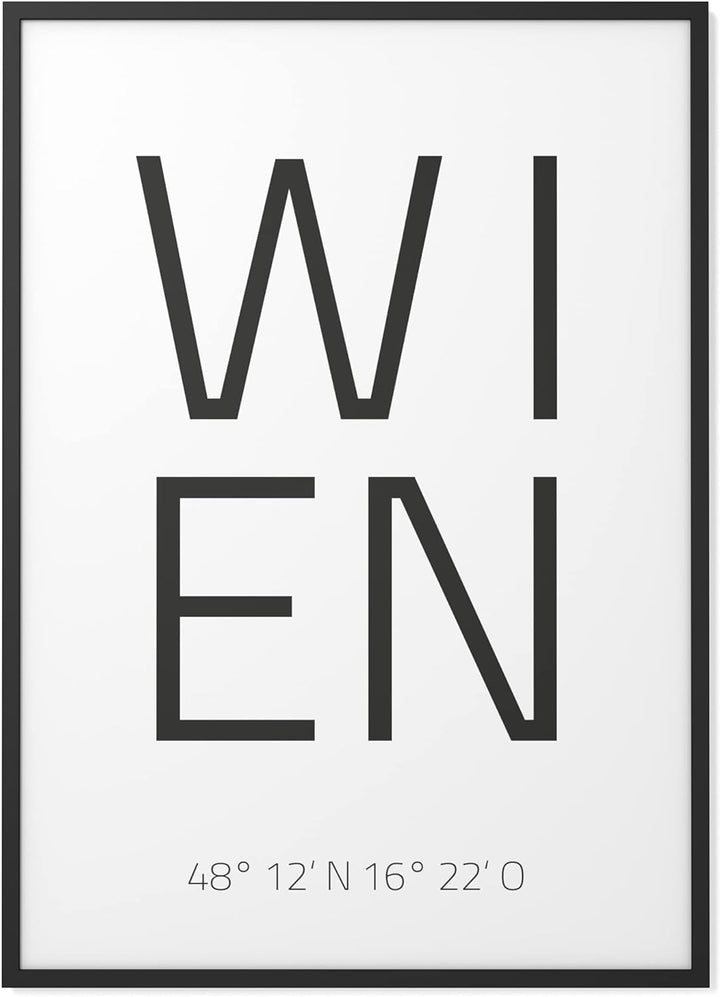 Papierschmiede® Geo Poster Koordinaten Wien, A3 Gerahmt im Holzrahmen (schwarz), Stadt Bild als Wand