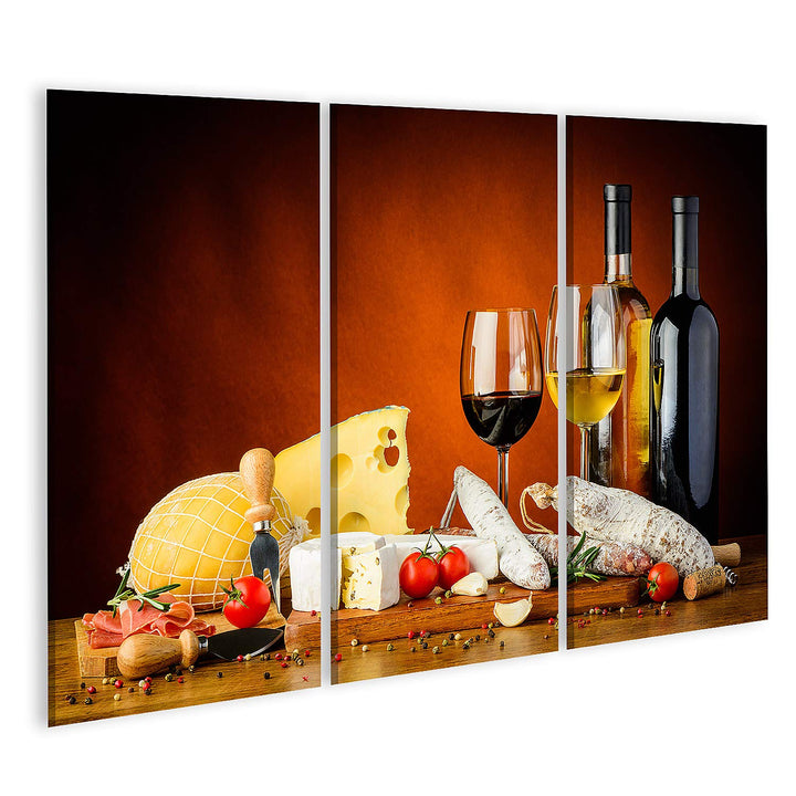 islandburner Bild auf Leinwand Käsewürste Wein Stillleben Traditionelles Essen Bilder Wandbilder Pos