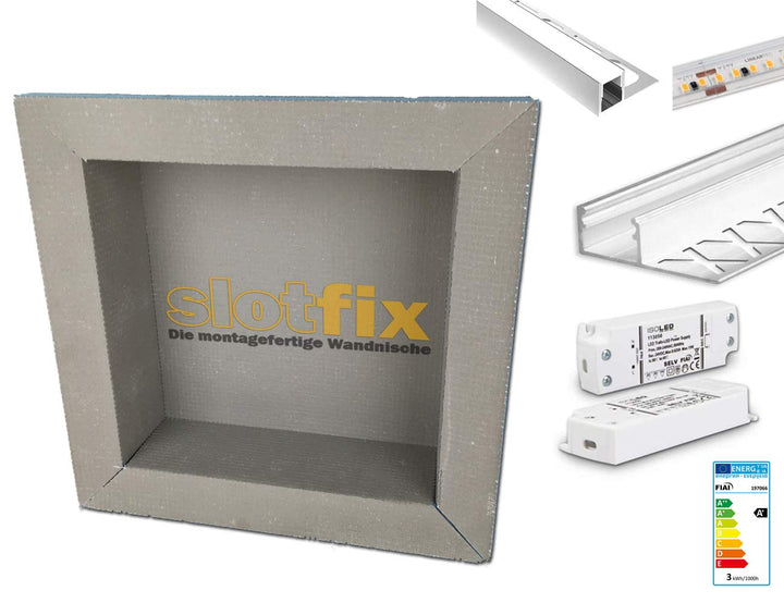 Wandnische + LED Beleuchtung Set - befliesbare Wandnische 30x30x10cm + LED-Kit | Duschablage beleuch