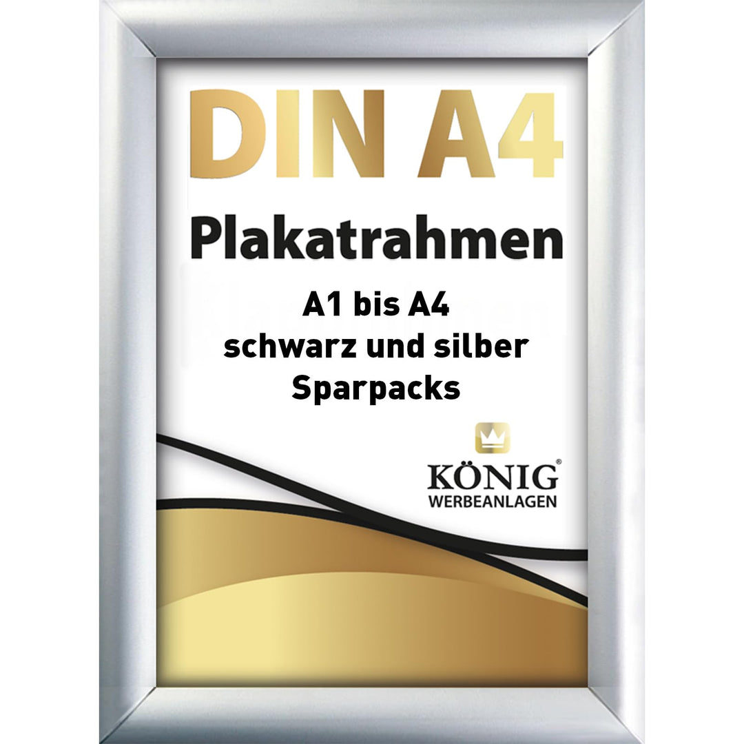 10 Plakatrahmen DIN A4 | 25mm Aluminium Profil, Silber | inkl. entspiegelter Schutzscheibe | Alu Kla
