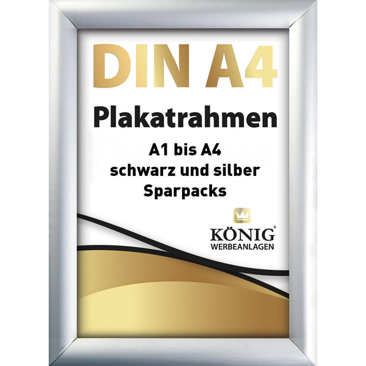 10 Plakatrahmen DIN A4 | 25mm Aluminium Profil, Silber | inkl. entspiegelter Schutzscheibe | Alu Kla