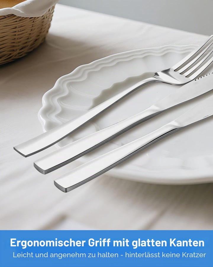 Besteck Set 12 Personen, 72 Teilig Essbesteck Set mit Steakmesser, Elegantes Essbesteck, mit Messer