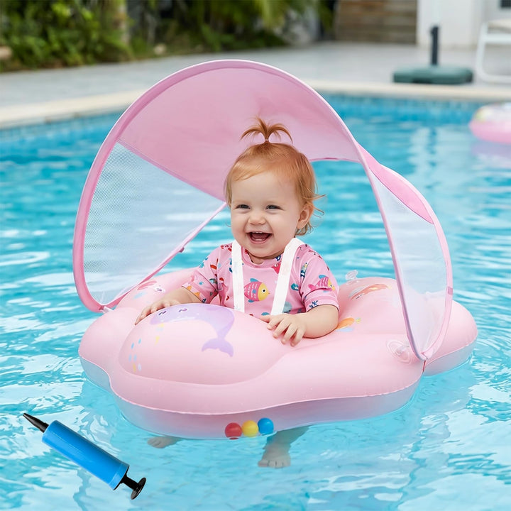 Baby Schwimmring mit Sonnendach UPF50+ Schwimmring Baby mit Sonnendach mit 1*Luftpumpe & 2*Flickzeug
