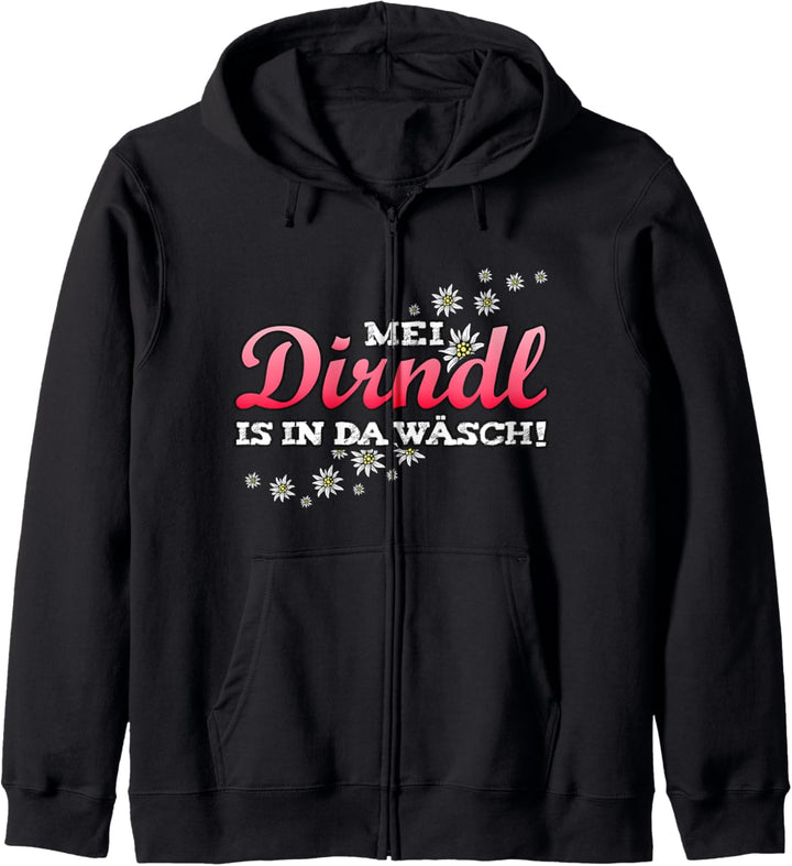 Mein Dirndl ist in der Wäsche Trachtenshirt Damen Kapuzenjacke