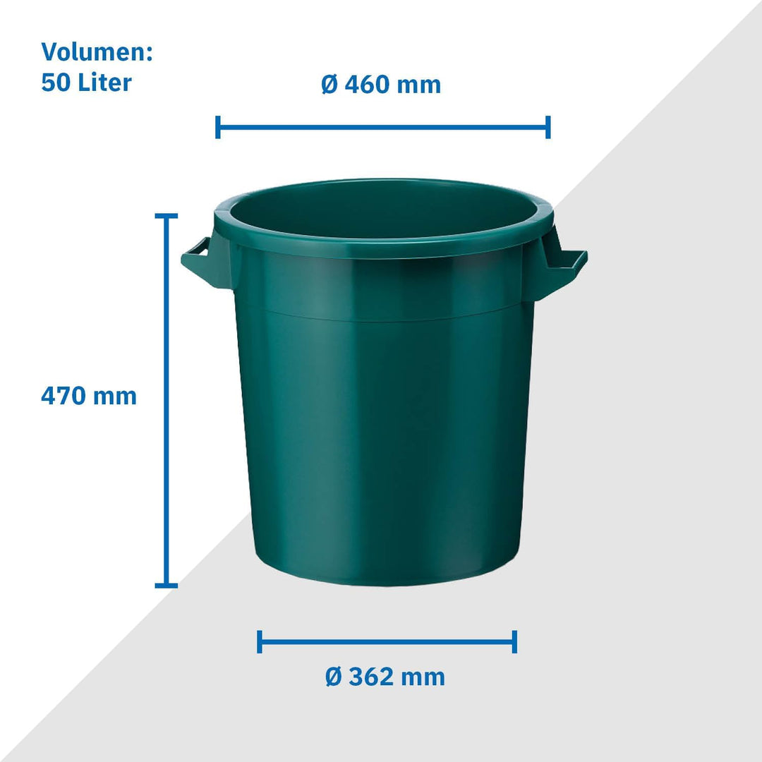 50 Liter Kunststofftonne mit Griffen + Deckel, stapelbar, Stabiler Eimer, Plastiktonne, Rundbehälter