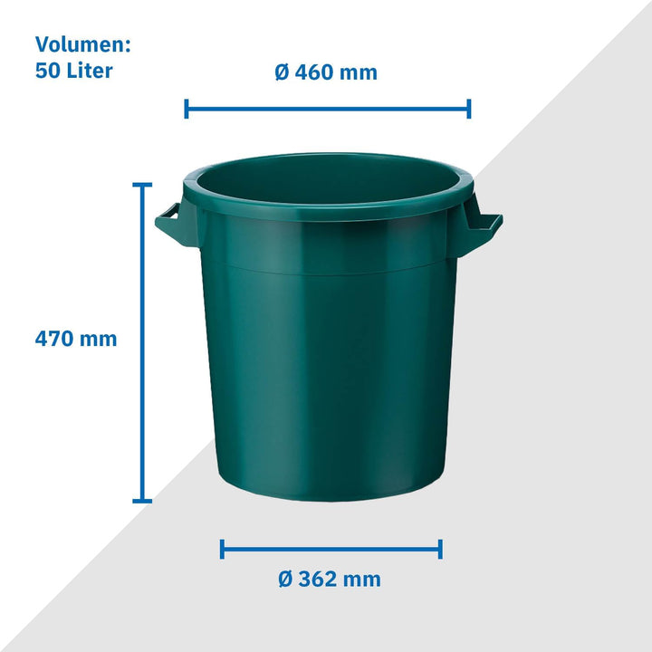 50 Liter Kunststofftonne mit Griffen + Deckel, stapelbar, Stabiler Eimer, Plastiktonne, Rundbehälter