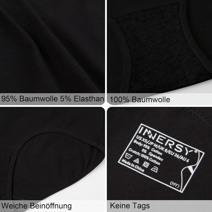 INNERSY Unterhosen Damen Baumwolle Slips mit Spitze Bequeme Hipster Unterwäsche Mehrpack 6 44 Schwar