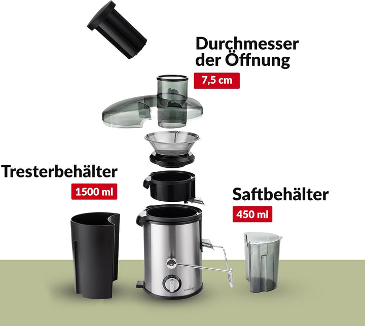 LEHMANN Entsafter, Schnelle Saftzubereitung, 2 Geschwindigkeitsstufen, elektrische Saftpresse aus Ed