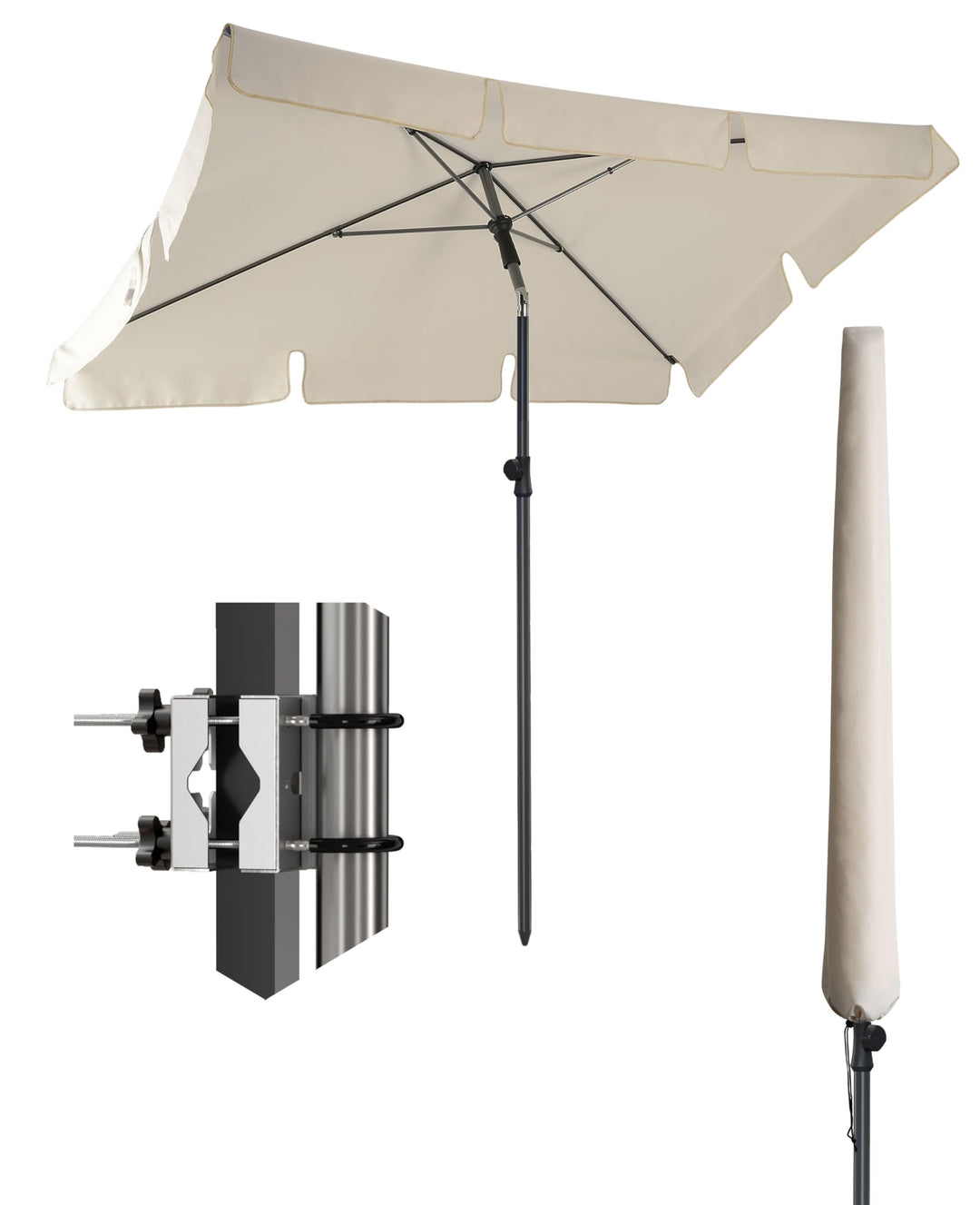 4smile Sonnenschirm Balkon SunnyShade - Sonnenschutz Balkon 3-in-1 SET, Sonnenschirm rechteckig 200