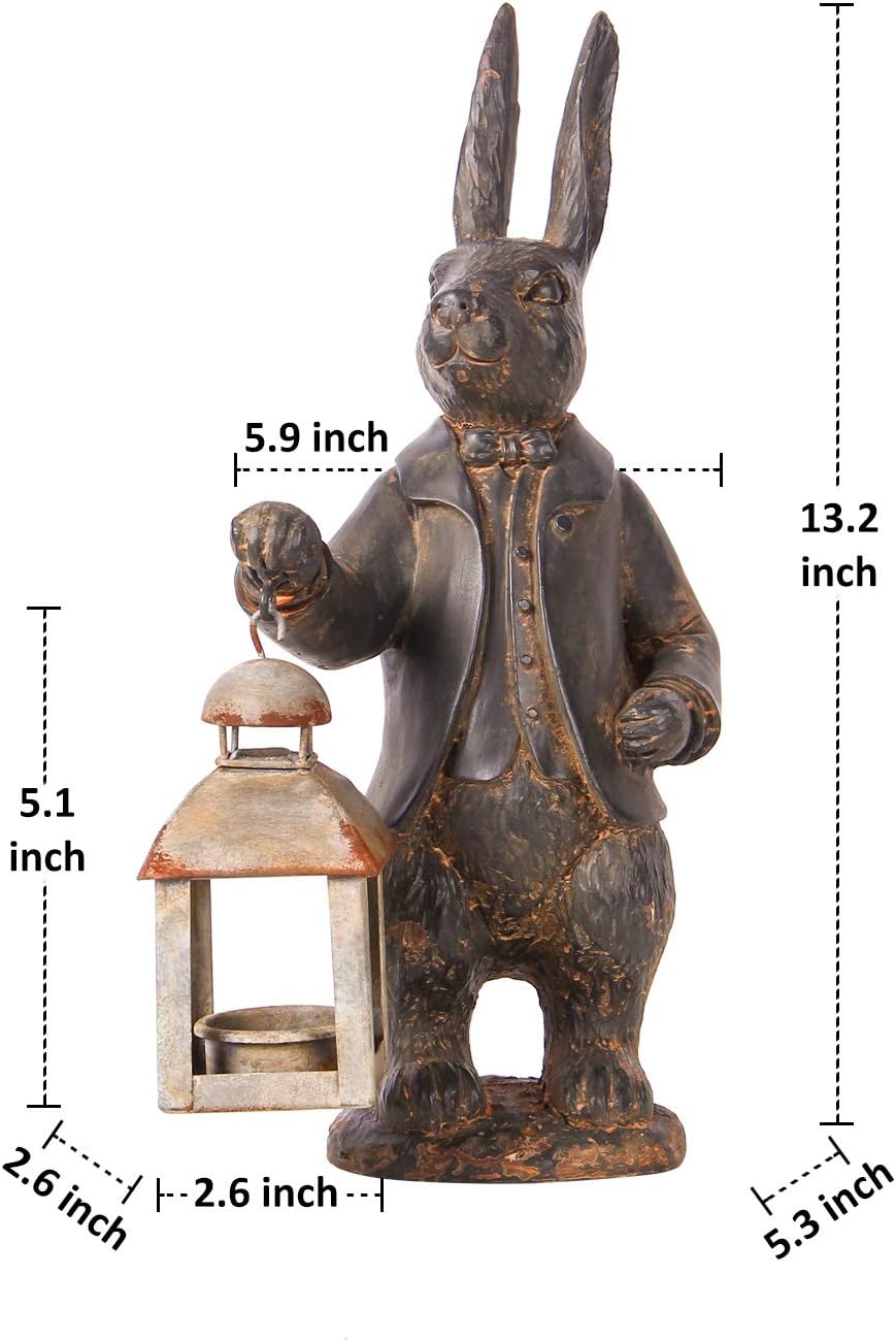 Nikky Home Vintage Metall Teelicht Kerze Laterne Halter Kaninchen Skulptur aus Kunstharz