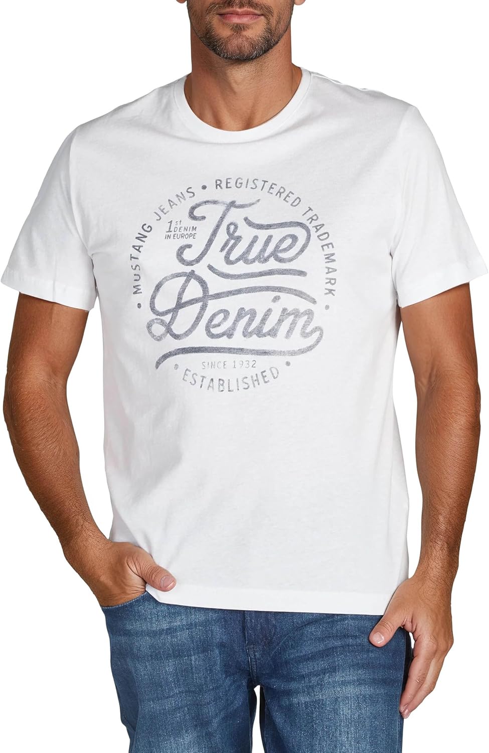 MUSTANG Herren T-Shirt 4er Pack Frontprint O-Neck Rundhalsausschnitt Kurzarm Regular Tee Shirt 100%