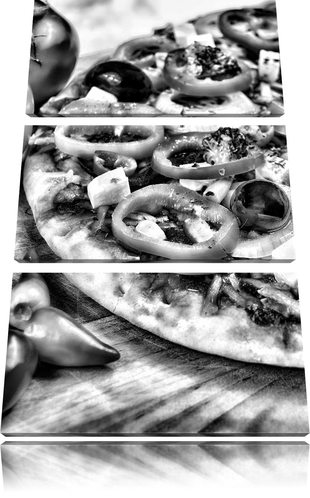 Pixxprint Monocrome, Pizza aus Italien 3-Teiler Leinwandbild 120x80 Bild auf Leinwand