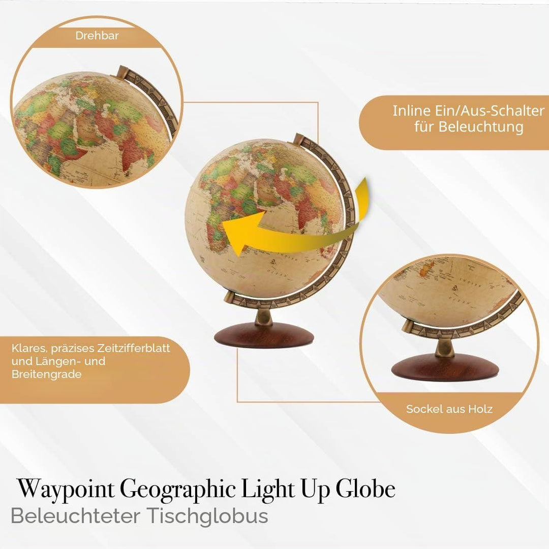 Waypoint Geographic Como Beleuchteter Globus – 30,5 cm Durchmesser, dekorativ, beleuchtet, antiker O