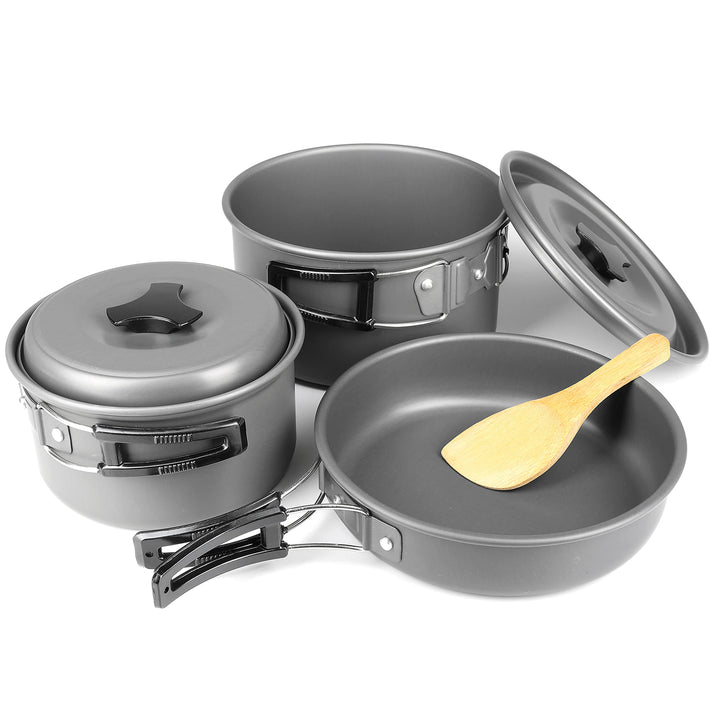 Ganzoo Outdoor-Kochgeschirr Set 12-teilig in Anthrazit, beschichtetes Aluminium, rostfrei, Antihaft,