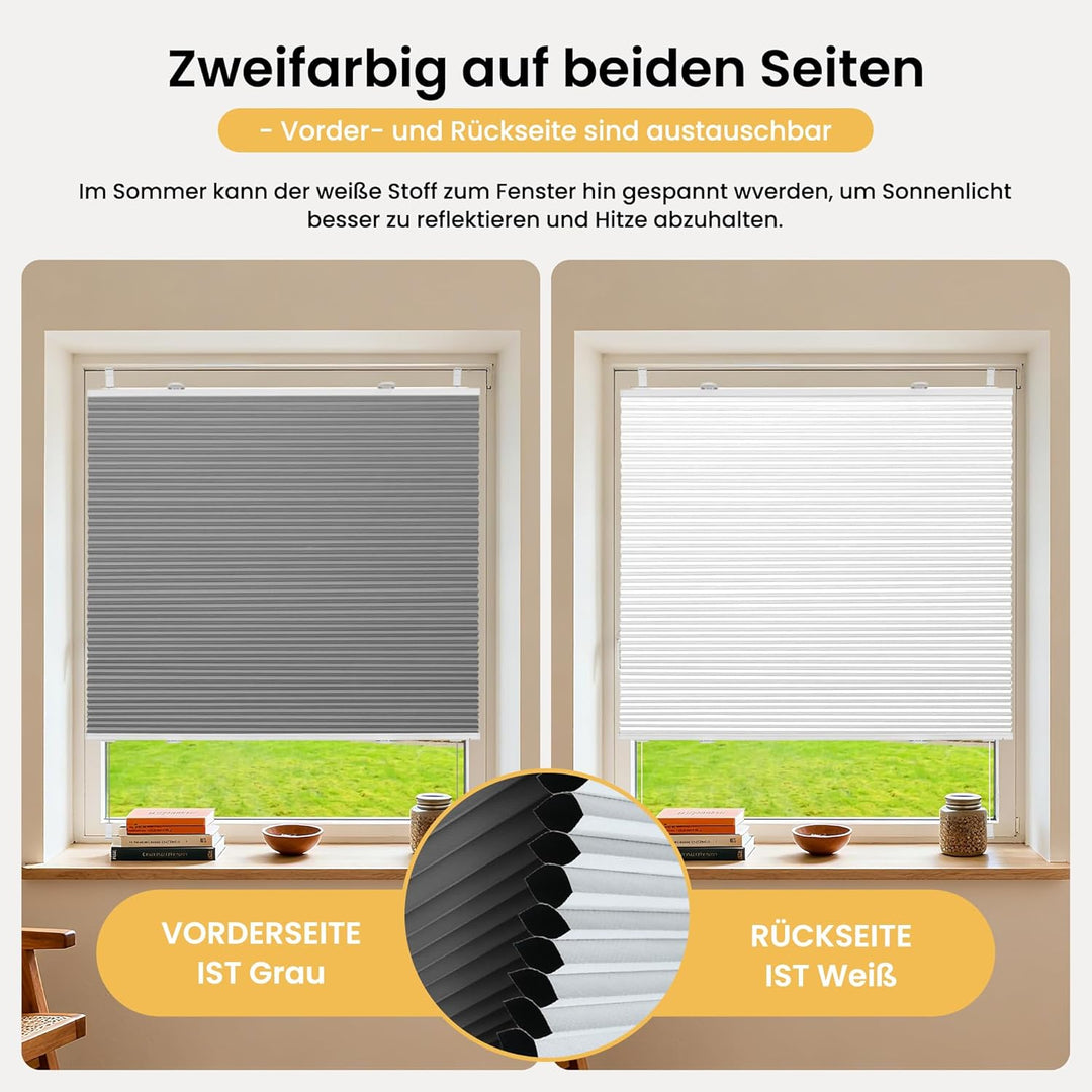 BelleMax Plissee Verdunklung Klemmfix Wabenplissee ohne Bohren Grau-Weiss 40x100cm(BxH), Thermo Verd
