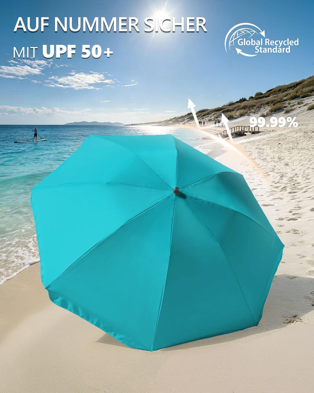 4smile Sonnenschirm Strand SunnyJoy Ø 200 cm, 3er Set - Strandschirm mit UV Schutz 50+, inkl. Sonnen