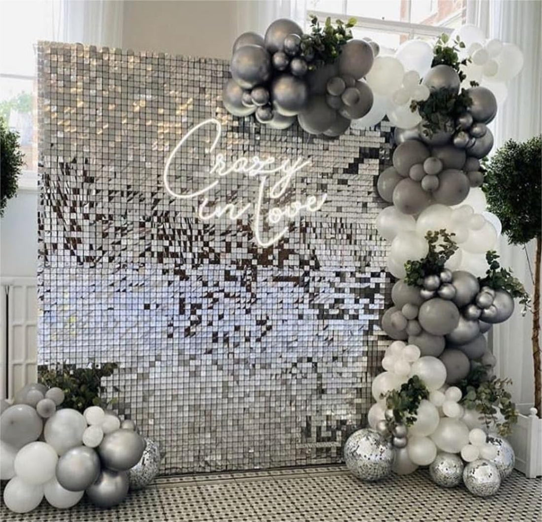 Kate 24PCS Shimmer Wall Panels Pailletten Wand Weiss Silber Pailletten Hintergrund Pailettenvorhang