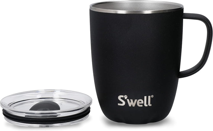 Swell Becher mit Henkel, Schwarz Onyx, 350ml. Vakuumisolierter Edelstahl-Reisebecher mit Griff, Reis