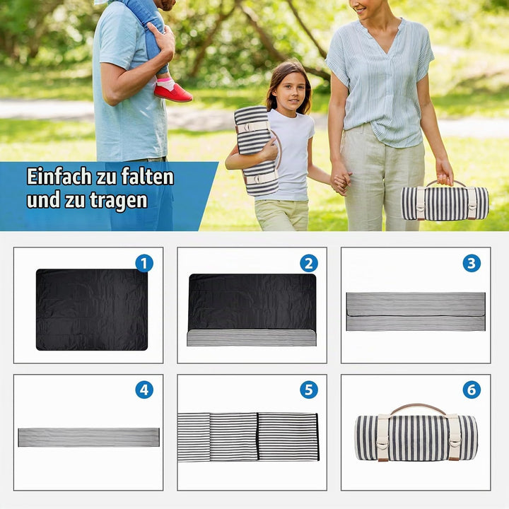 Wasserdichte Picknickdecke, tragbar, mit Tragegurt, für Strandmatte oder Familie, Outdoor, Camping,