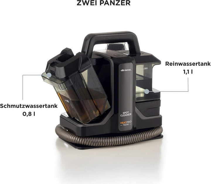 Ariete 2482 Spot Cleaner Heat Pro 750W, Polsterreiniger Gerät mit Doppeltank, Matratzenreiniger, Pol
