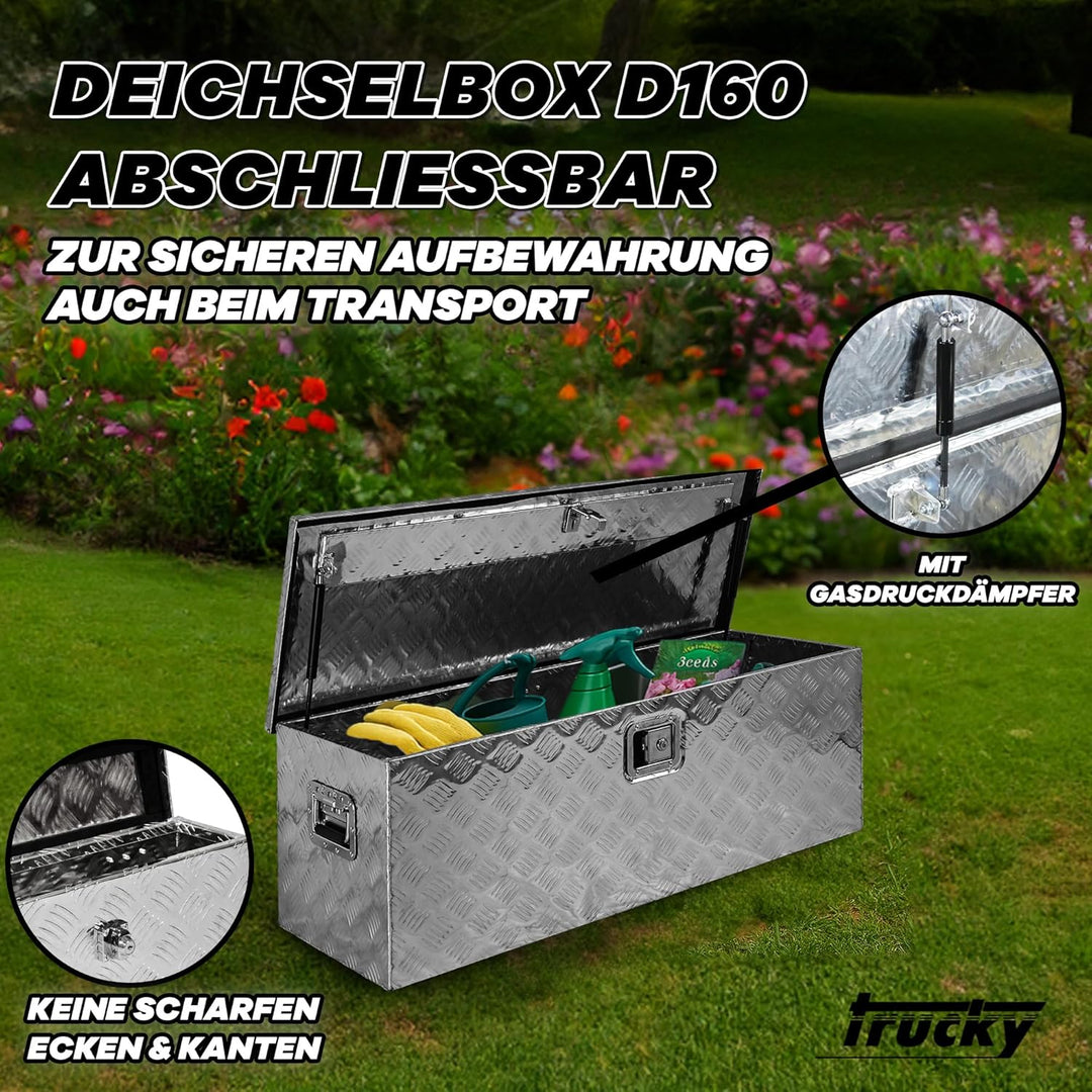 Trucky Truckbox aus Aluminium, Modell D160, 109 x 40 x 38 cm, Abschliessbar, Robustes Riffelblech, i