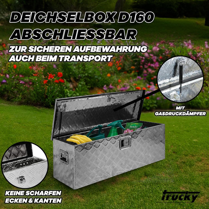 Trucky Truckbox aus Aluminium, Modell D160, 109 x 40 x 38 cm, Abschliessbar, Robustes Riffelblech, i