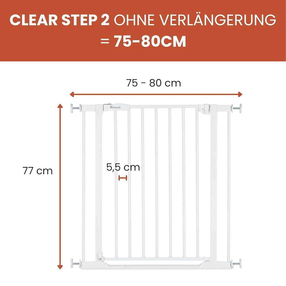 hauck Treppenschutzgitter Türschutzgitter Clear Step 2, für Breiten 75-80 cm, Ultra Flache Schwelle,