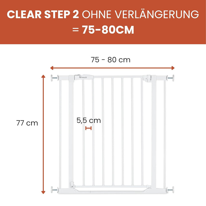 hauck Treppenschutzgitter Türschutzgitter Clear Step 2, für Breiten 75-80 cm, Ultra Flache Schwelle,