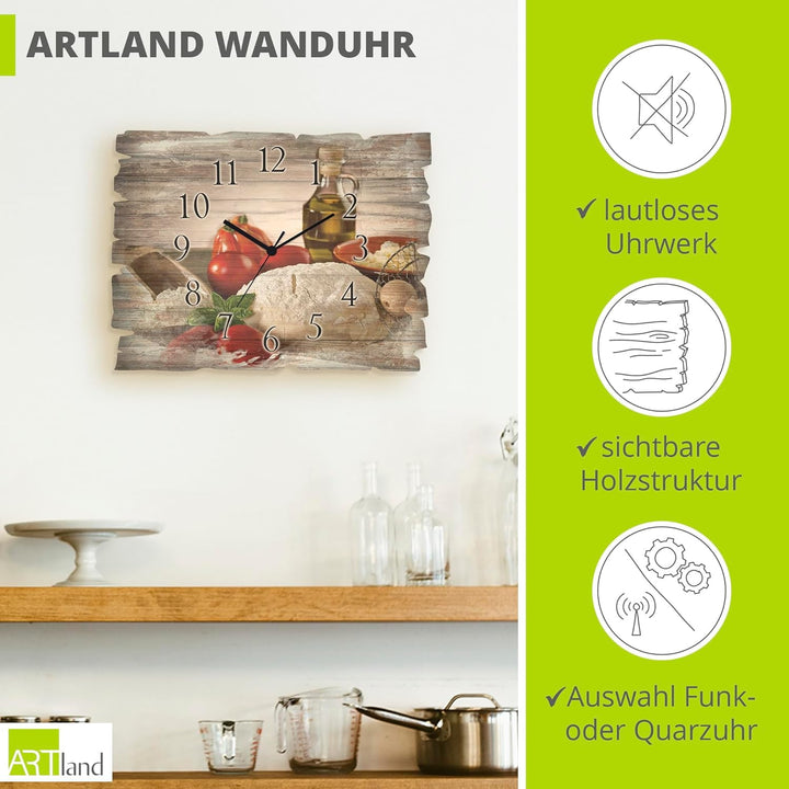 ARTLAND Wanddeko Wanduhr ohne Tickgeräusche aus Holz Quarz Uhr lautlos Rechteckig 40x30 cm Lebensmit