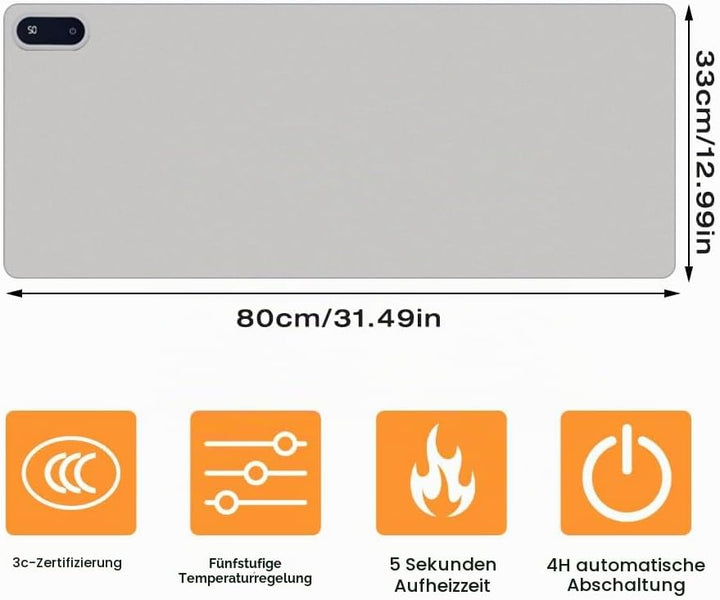 CJBIN Beheizte Schreibtischunterlage, 80X33cm Wasserdichter Beheiztes Mousepad, Beheizbare Schreibti