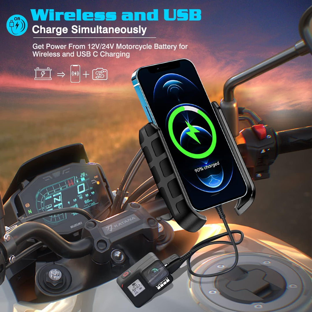 iMESTOU Motorrad Kabellose Telefonhalterung Ladegerät USB C Lenker Telefonhalterung Funktioniert mit