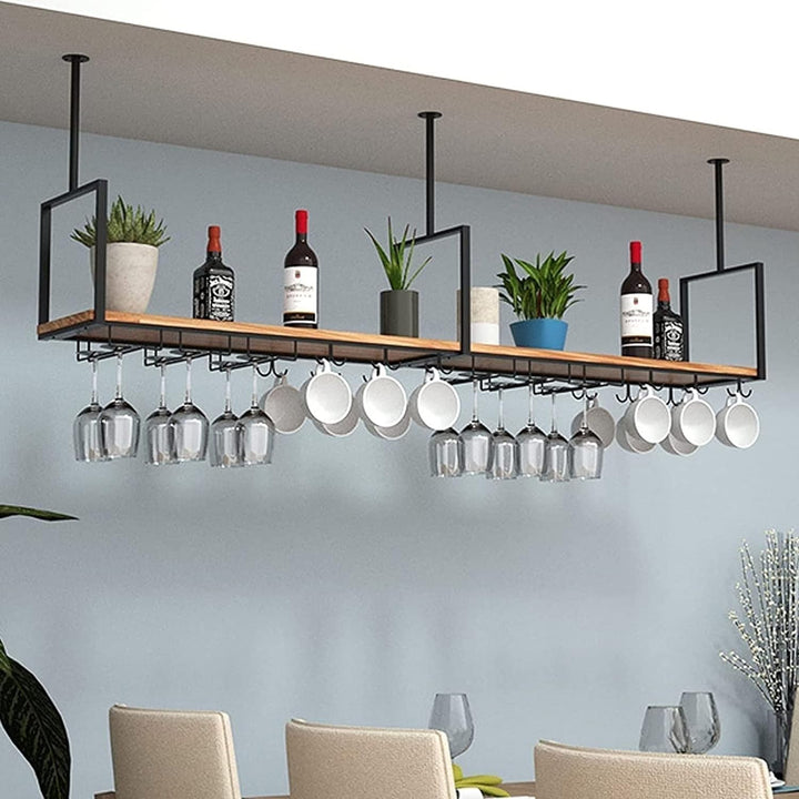 DSVONAUS Deckenregal Decken Weinregal ， Eisen Massivholz Deckenregal Regale Stemware Holder ， Für Ba
