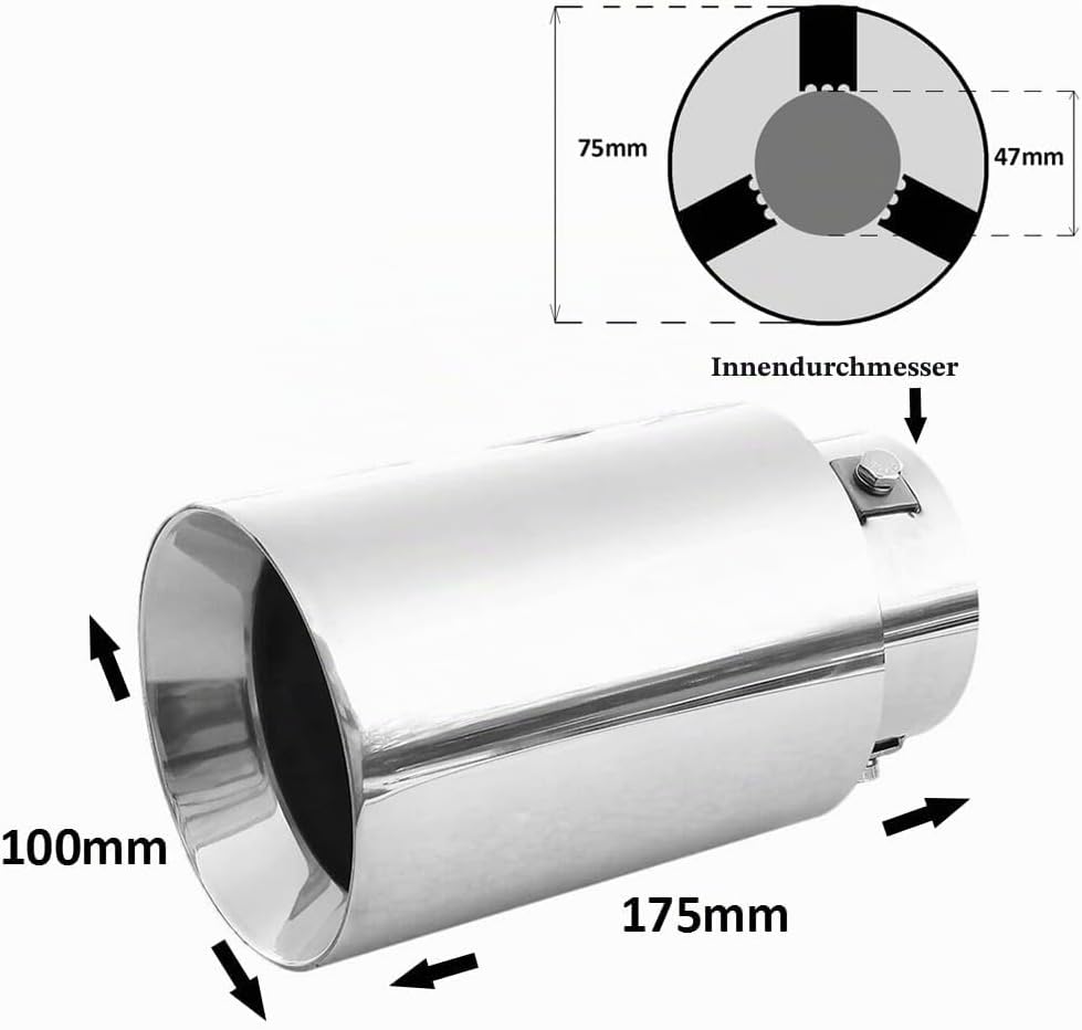 Auspuffblende Endrohr Auspuff Universell Schalldampf Edelstahl Rund bis 71mm Chrom AutoHobby