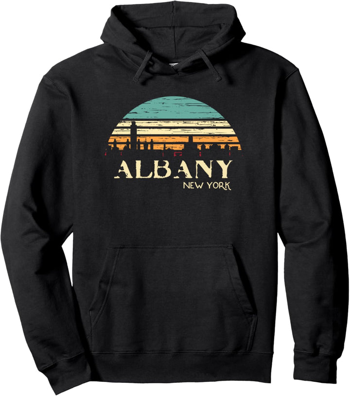 Retro Albany NY Skyline Sonnenuntergang Silhouette New York Souvenir Pullover Hoodie