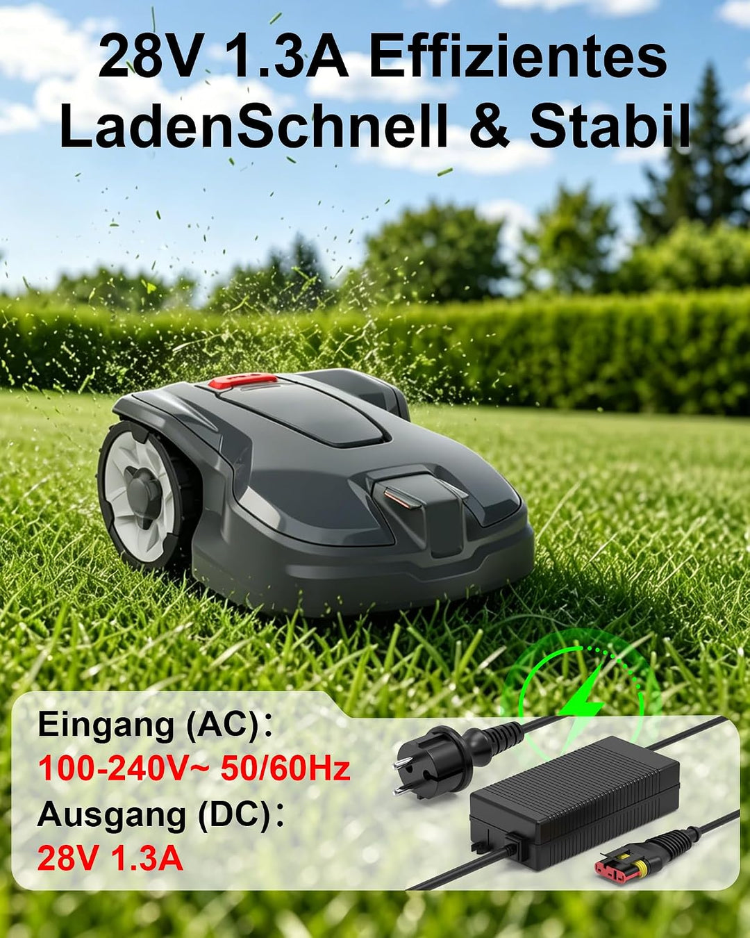 28V 1,3A Ladegerät Netzteil kompatibel mit Husqvarna Automower 105, 305, 310, 310 Mark II, 315 Mark