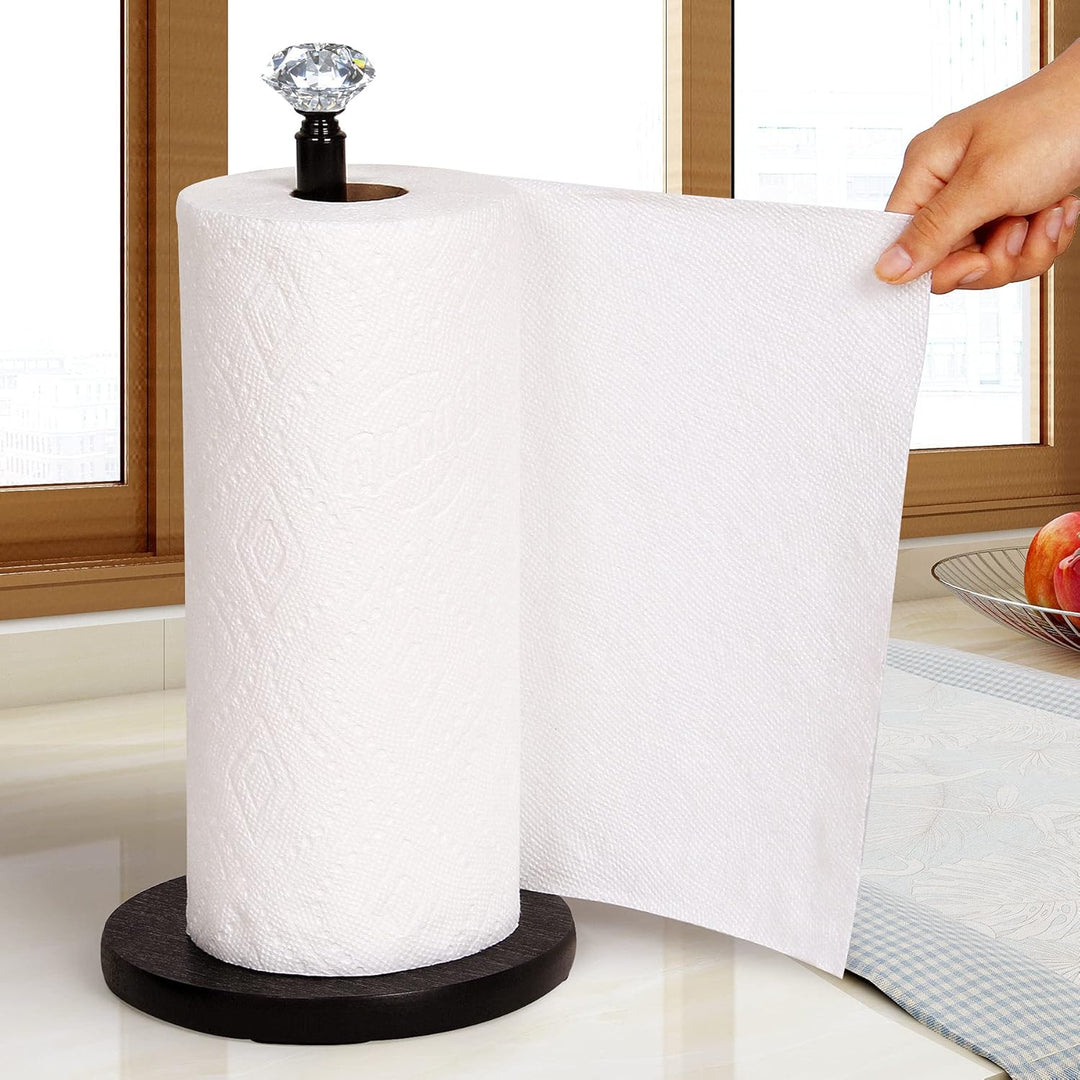 Schwarz Küchenrollenhalter Stehend, OBODING, Küchenpapierhalter mit Gewichteter Holzbasis für Standa