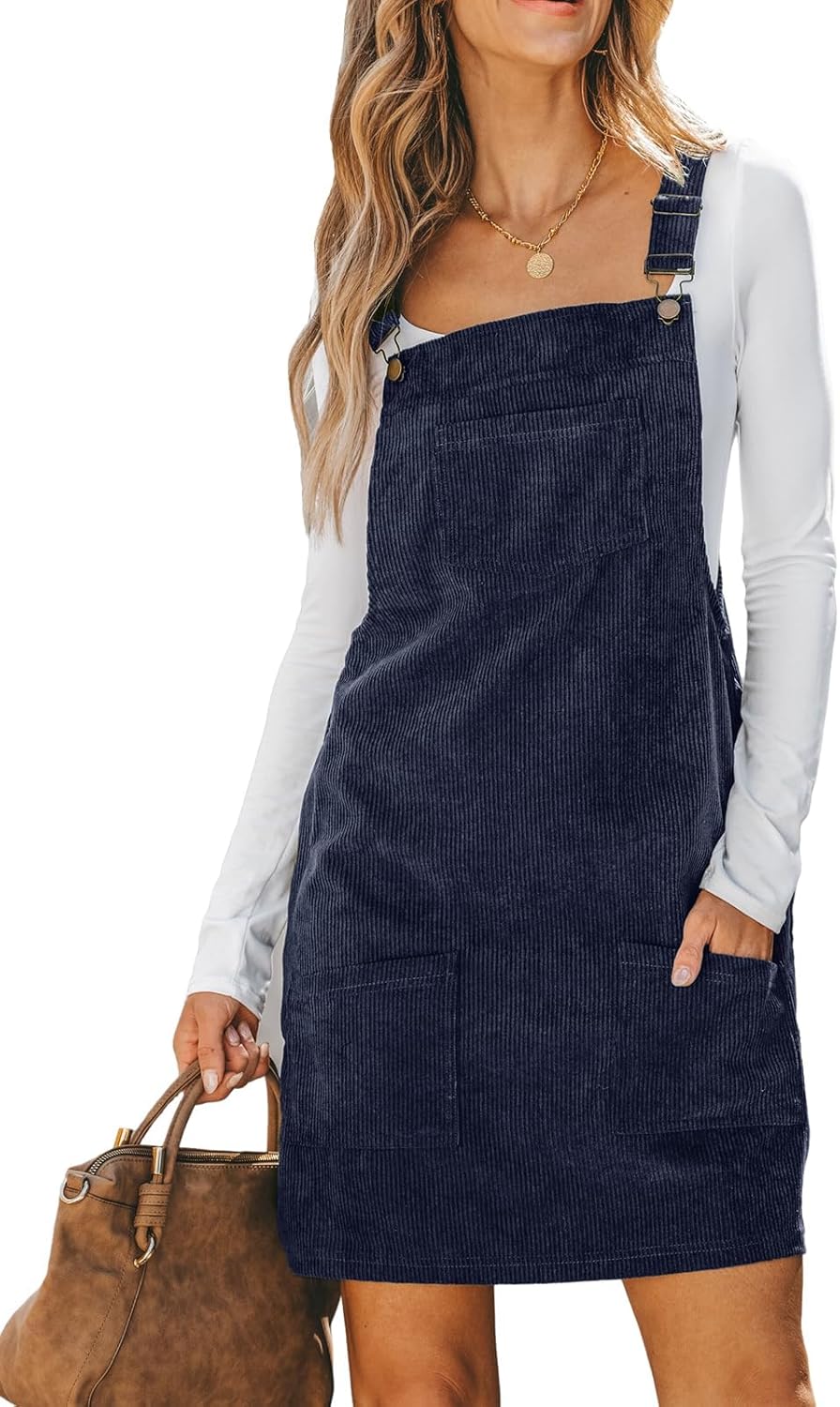 CUPSHE Damen Latzrock Quadratischer Ausschnitt Hosenträger Taschen Cord Latzkleid Overallkleid Freiz