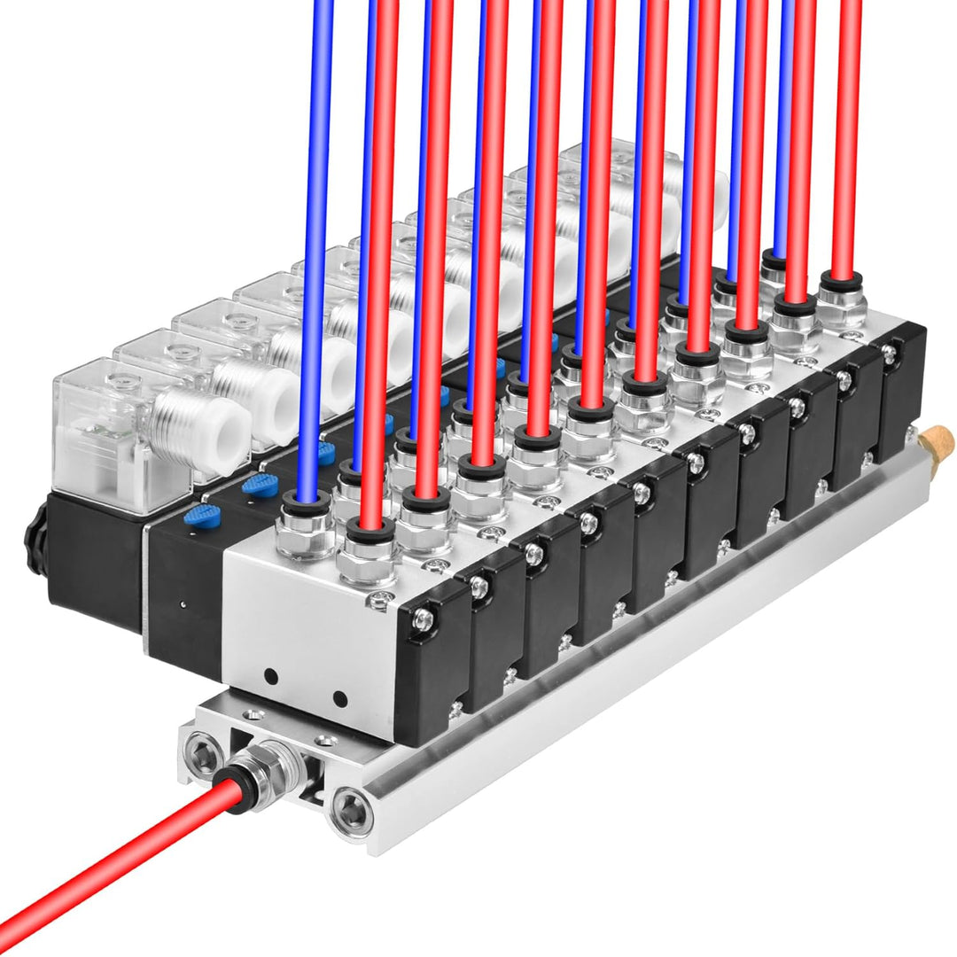 Heschen Magnetventil 10fach, 4V210-08, 24VDC, PT1/4 Zoll, 5 Wege 2 Position, mit Unterschalldämpfer