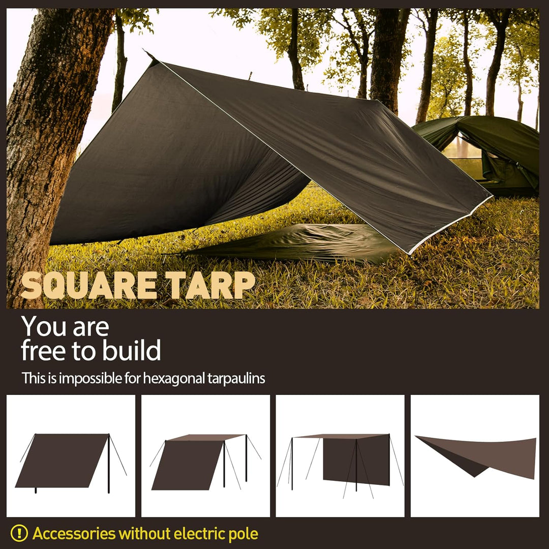 Tarp 3x4M Wasserdicht, Ultraleicht Camping Zeltplane, mit 15 Öse+6 Aluminiumstifte+8 Nylonseile, Ant