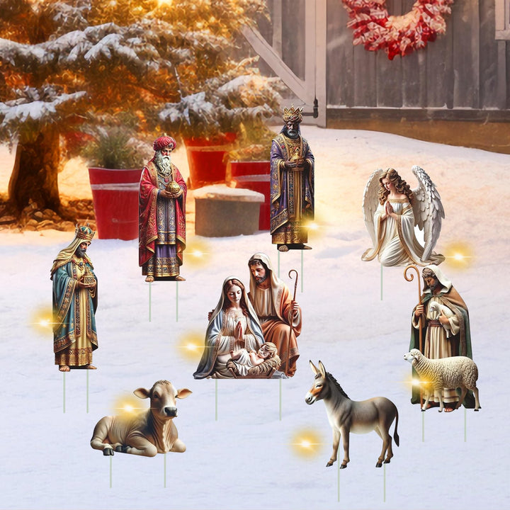 Weihnachtskrippe Outdoor,8erWeihnachtsdeko Gartenstecker Krippenfiguren,Krippe Gartendeko Weihnachts