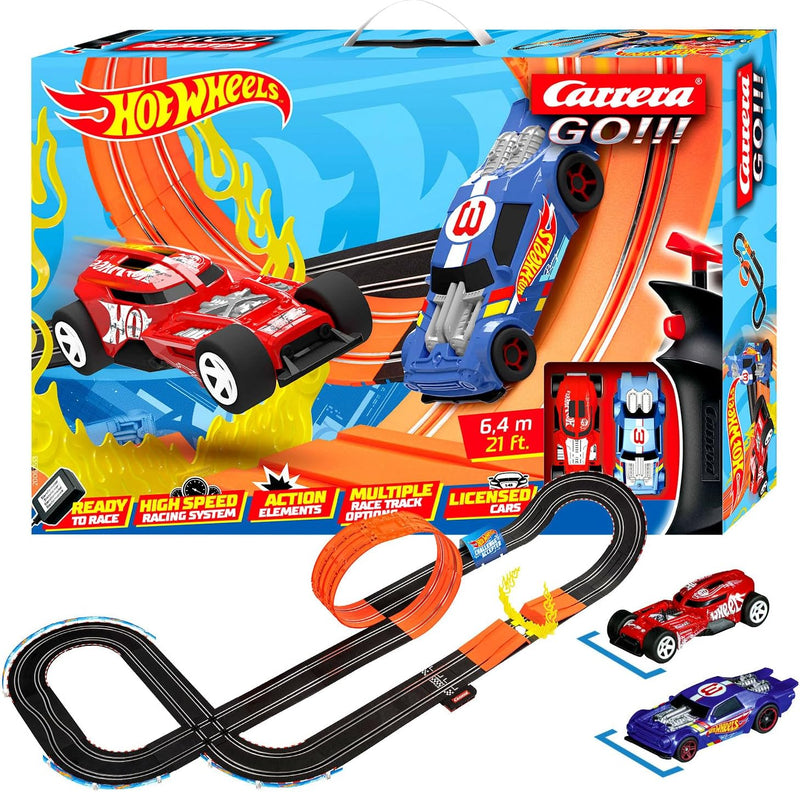 Carrera 20062553 GO!!! Rennstrecken-Set I Hot Wheels I 6,4 m elektrische Rennbahn mit Streckenteilen