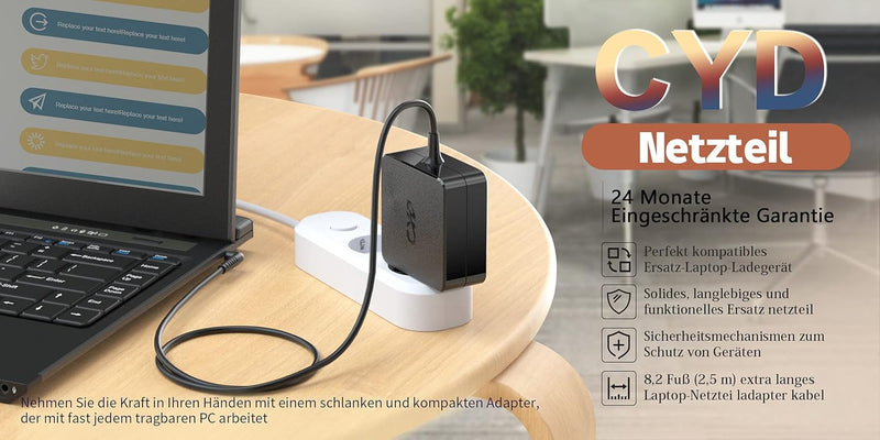 CYD 19.5V 2.31A 45W Notebook Netzteil für Laptop Ladekabel HP Pavilion X360 17 17-AK000 17-AN000 17-