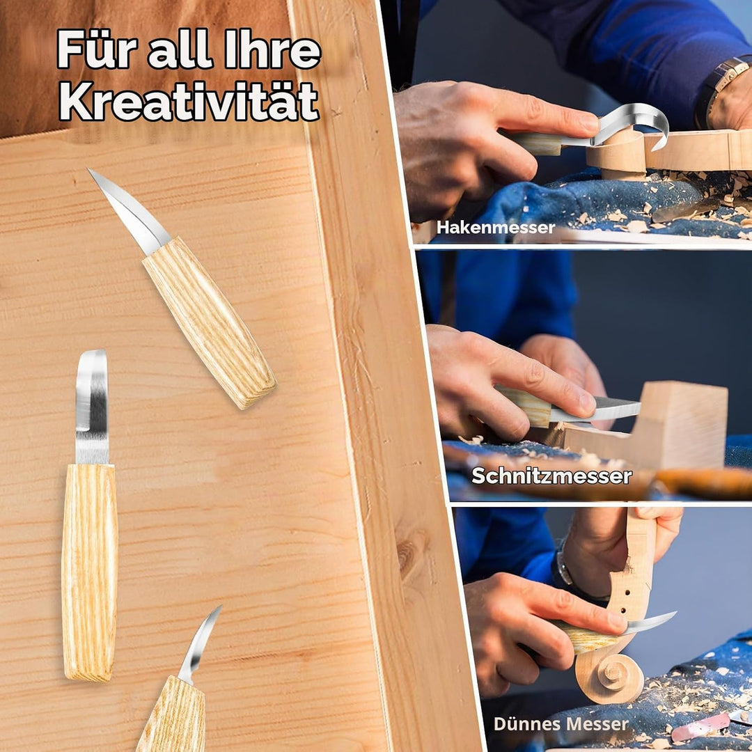 HOMCA Holz Schnitzwerkzeug Set, 23 in 1 Schnitzset mit 7 Schnitzmesser für Kinder&amp;Erwachsene, Holzwe