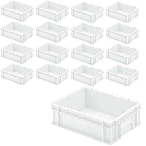 BRB 16x Euro-Stapelbehälter mit 2 Griffleisten, LxBxH 400x300x120 mm, 11 Liter, weiss